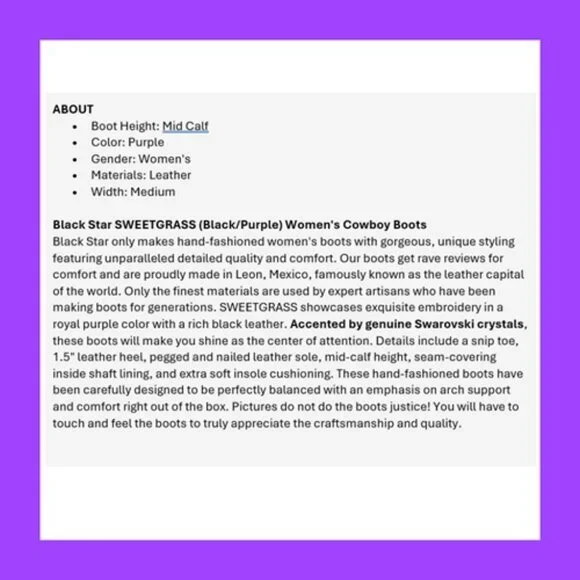 Black Star SWEETGRASS Women's Cowboy Boots in Black w Purple - Size 8.5 - Picture 4 of 13